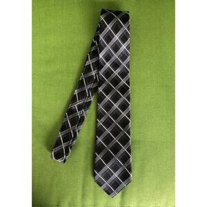 Pronto Uomo Silver Black Plaid Handmade 100% Silk Necktie